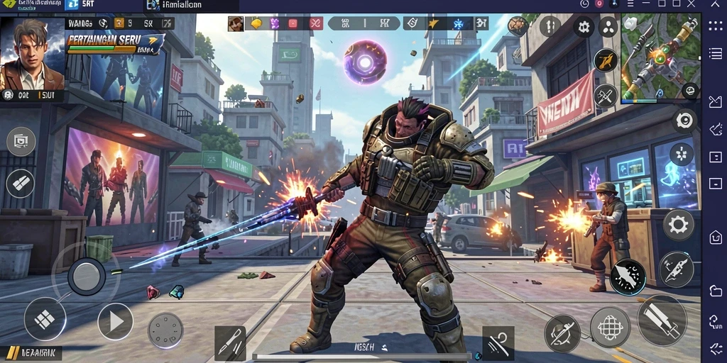 Screenshot gameplay 5RT yang menunjukkan pertarungan seru antara dua karakter.