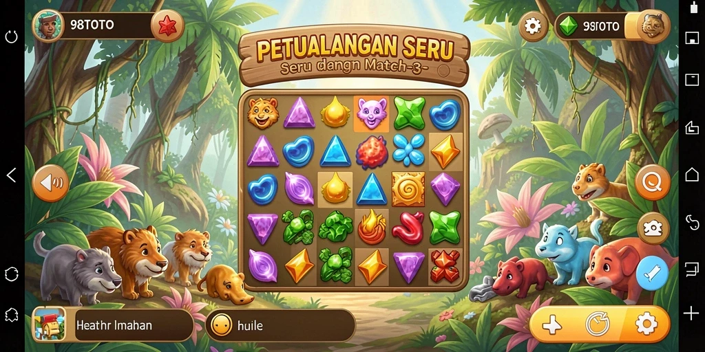 Screenshot Game 98TOTO menampilkan gameplay Match-3 yang seru.