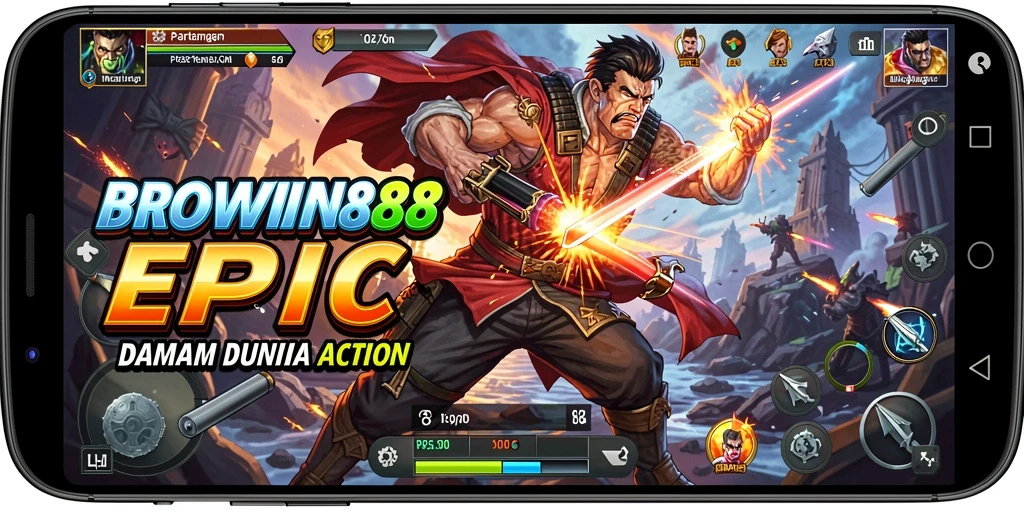Screenshot BROWIN88 menampilkan aksi pertarungan yang cepat dan mendebarkan.