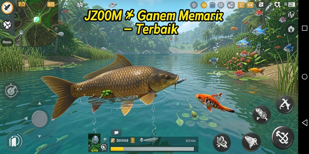 Tampilan gameplay J200M yang menampilkan suasana memancing yang mendebarkan.