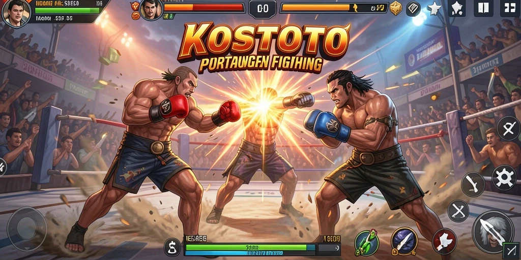 Gameplay KOSTOTO menampilkan pertarungan intens antar karakter.