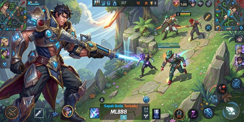 Tampilan gameplay MLBB8 yang mendebarkan dalam pertandingan sepak bola.
