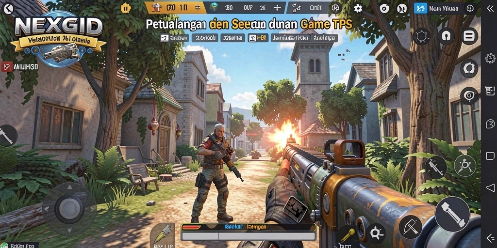 Tampilan seru gameplay NEXGID dengan aksi tembak-menembak.