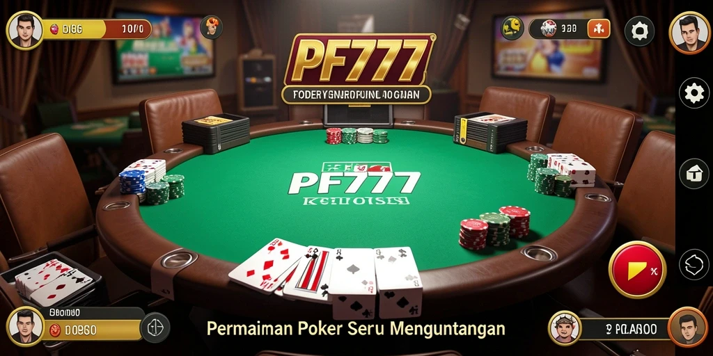 Screenshot utama PF777 menampilkan antarmuka gameplay Poker yang menarik.