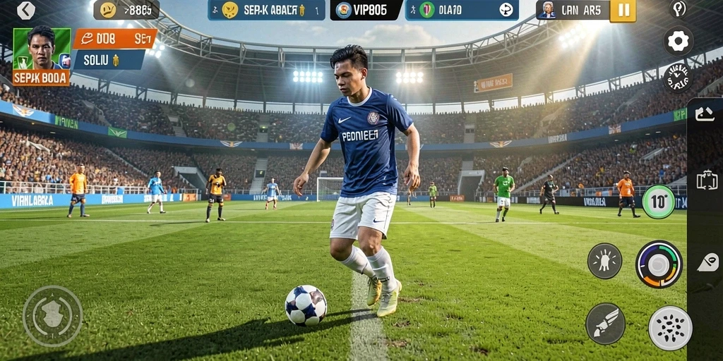 Tampilan gameplay VIP805 dengan aksi sepak bola nyata.