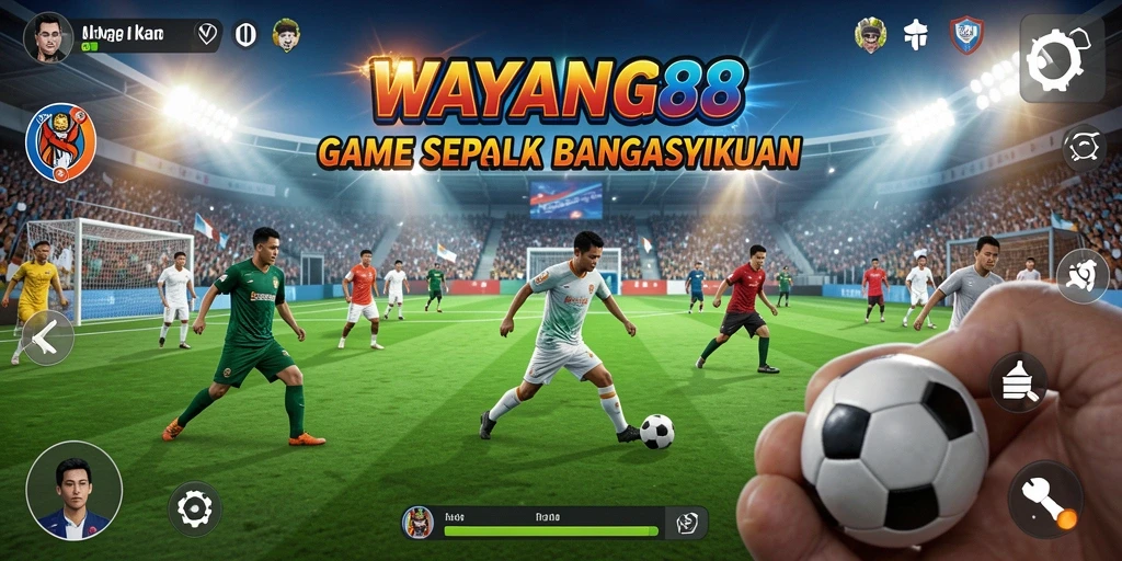 Tampilan gameplay seru dalam WAYANG88 dengan aksi sepak bola nyata.